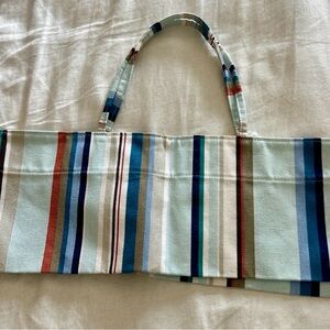 Les Toiles du Soleil Striped Canvas Foldable Tote Bag Handbag Purse Multicolor